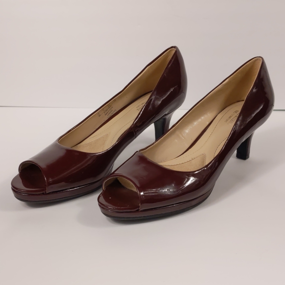 Naturalizer Women's Burgundy Patent Peep-Toe Heels